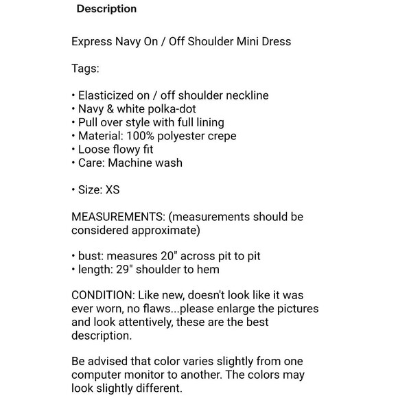 Express Navy On / Off Shoulder Mini Dress  XS  Shift  Date Night Dark Romantic - Picture 10 of 10